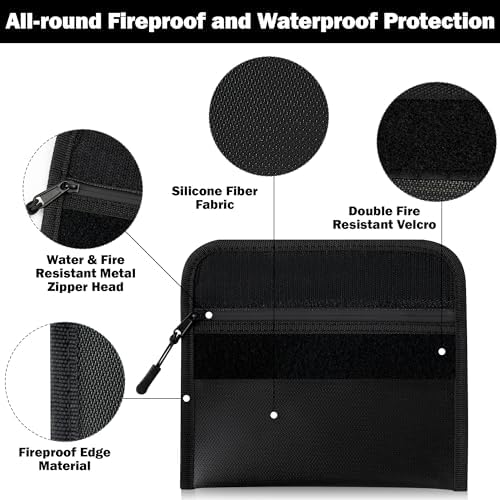 Fireproof Waterproof Document Bag - 5200°F Water Resistant Fire Proof Money Bag, 3 Layers of Heat Insulated Storage with Zipper, 7.9"x5" Portable Files Safe Pouch for Cash Passport (Black) - Image 3