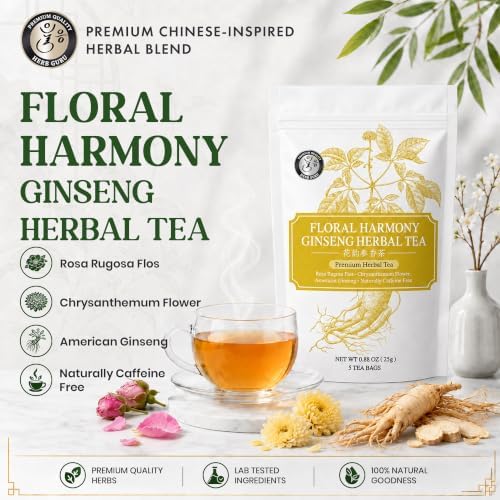 Herb Guru Herbal Tea, Floral Harmony Rose & Ginseng, 5 Bags (50 Cups) - Image 2
