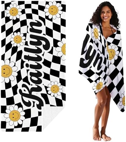 JML Personalized Beach Towel with Name, Custom Flower Beach Towel, Customized Microfiber Pool Towel, Quick Dry & Absorbent Swim Towel for Adult,Mother's Day, Birthday, Summer Holiday,Vacation - Image 2