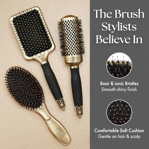 Olivia Garden Ceramic + Ion Supreme Styler Cushion Paddle Brush - Boar & Ionic for Shine, Frizz Control & Smoother Hair - Image 5