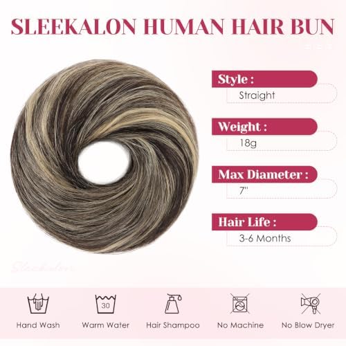 Messy Bun Hair Pieces Human Hair, Straight #1BP613R - Image 3