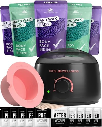 Tress Wellness Award Winning Waxing Kit for Sensitive Skin – Safe for Face & Skin, Easy to Use – At-Home Kit for Face, Bikini, Brazilian & Full Body - Midnight Rose, No Display by TressWellness
