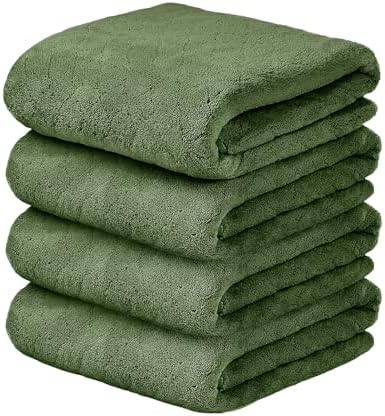 JML Pack of 4 Large Bath Towels, 30"x60", Olive-Green by JML
