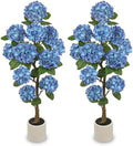 4FT Blue Hydrangea Artificial Flowers Tree Large Real Touch Faux Silk Hydrangea Plants Potted Fake Flower in White Pot for Home Indoor Outdoor Front Porch Garden Entrance Living Room Decor, 2 Pack by Hollyone