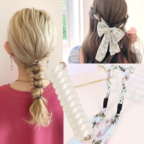 2Pcs+1 Retractable Pocket Headband, Vintage floral Hairband for a variety of hair accessories + Portable Adjustable Hair Hoop with Plastic Storage Bag for Washing Makeup Travel Outdoor-Green by Enjoythelife