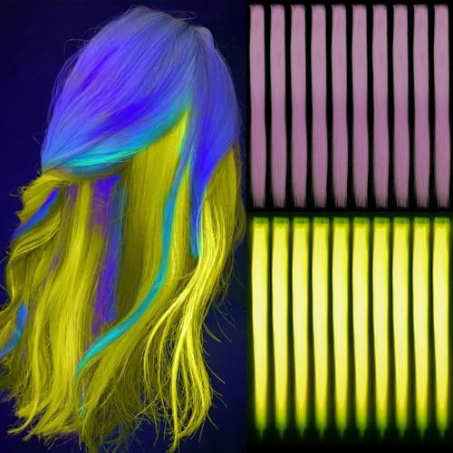 Ms Aloe Glow in the Dark Hair Extensions Pink Clip in Hair Extensions 22inch Synthetic Straight Hair Clip in Luminous Colored Hair Extensions for Women (10pcs Pink) by MsAloe