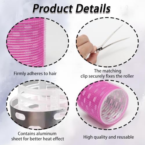 12Pcs Aluminum Thermal Hair Roller with 12Pcs Clips (Rose Red) - Image 3