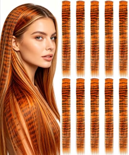 10 Pcs Orange Hair Extensions Clip-in, Raccoon Tail Hair Accessories 22 In by Olldag