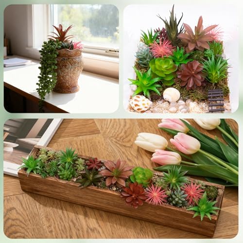 16 Pcs Artificial Succulents Plants Faux Plastic Succulents Assortment in Green & Colorful Tones for DIY Crafts, Floral Walls, Home, Garden, Office Decor, Party & Cake Decorations - Image 6