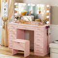 VOWNER Vanity with Lighted Mirror, Makeup Vanity Desk w/Bluetooth Speaker by VOWNER