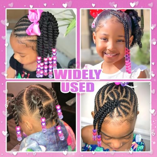 NAISKA 108PCS Purple Hair Beads for Braids Hot Pink Heart Loc Beads 13 Styles Hair Bead Set 2 Colors Dreadlock Jewelry Lovely Hair Accessories for Kids Girls - Image 3
