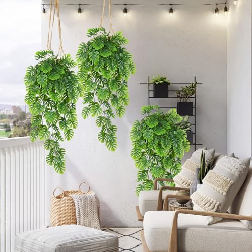 Daifunli 8 Pcs Artificial Hanging Plants Fake Hanging Ferns Plastic Fake Plant for Wall Room Garden Garland Indoor Outdoor Decor No Basket (Monstera Vines) - Image 5