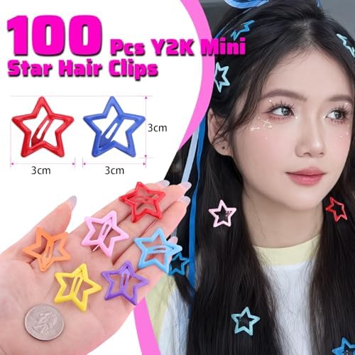 100PCS Colorful Star Hair Clips,1.18Inch Y2K Star Hair Accessories Barrette - Image 2