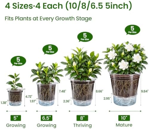MIXC 16 Pcs 10/8/6.5/5in Self Watering Pots for Indoor Plants with Drainage - Image 4
