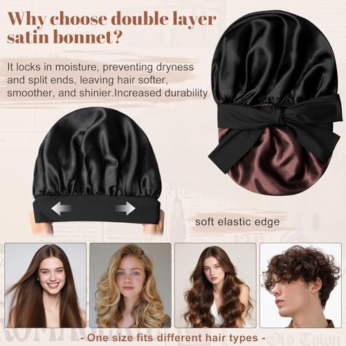 CHLINS Double Layer Satin Bonnet for Sleeping, Hair Bonnet for Curly Hair - Image 3