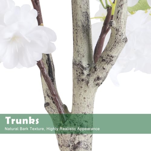 2 Pack White Artificial Cherry Blossom Tree, 4FT Faux Sakura Flowers Decor - Image 3