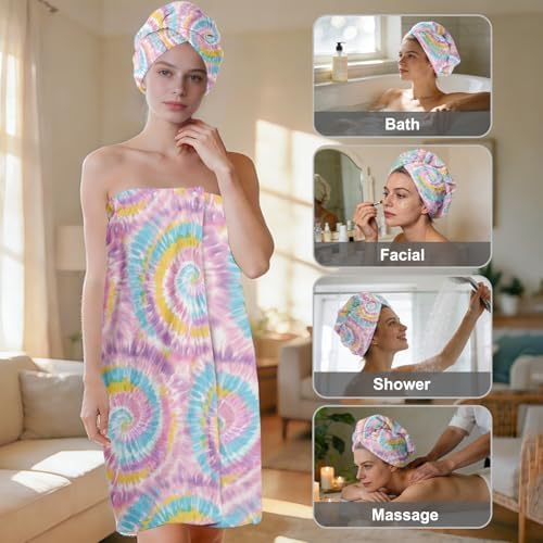Absorbent Bath Towel Wrap Set (32 X 60 in), Blue Tie-Dye Towel Wrap - Image 2