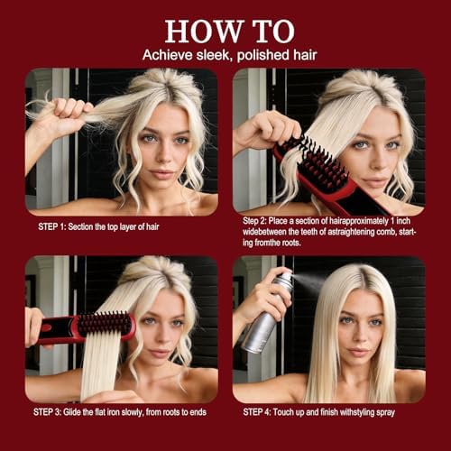 Go Brush Pro for Short Hair 2026, Portable Straightener Brushs for Travel, with LCD Temperature Display, Fast Heating Cordless Mini Hair Brushs(Red) - Image 6