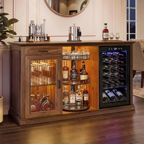 GDLF 60.2-Inch Home Bar Cabinet with Fridge Space, Warm Amber LED, Walnut by GDLFGoodLife