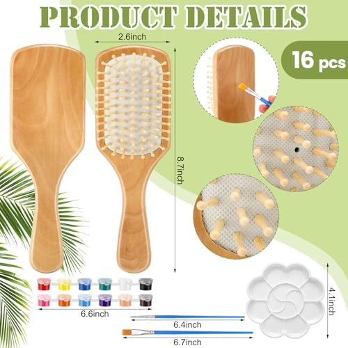 Meanplan 16 Set DIY Wooden Hairbrush to Painting Kit Bulk, Square - Image 2