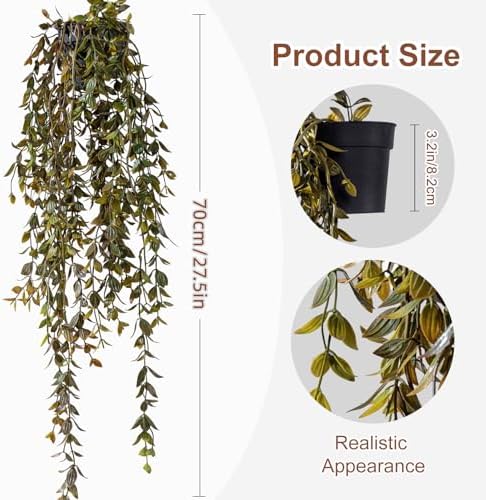 Artificial Hanging Plant 2 Pcs Faux Plant Ivy Vine Faux Eucalyptus Vines Fake Potted Greenery for Wall Living Room Home Shelf Office Bathroom Outdoor Indoor Decor (Type 3) - Image 2
