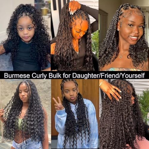Lemoda Boho Human Braiding Hair Burmese Curly Bulk Human Hair Extensions For Bohemian Knotless Braids No Weft 14 14 14Inch 3Bundles/Lot 100g/1Bundle 1B Natural Black Salon-Quality - Image 6