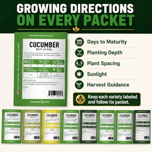 Gardeners Basics Cucumber Seeds for Planting, 8 Heirloom Variety Pack - Image 5