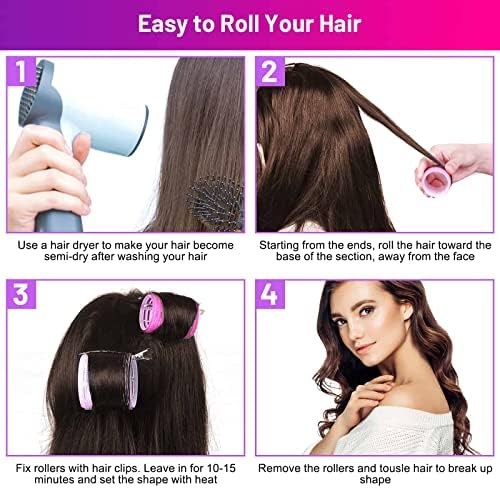 Self Grip Hair Rollers Curlers 16 Pcs Set with 8Pcs Hair Rollers 2 Sizes (4 Jumbo & 4 Large) and 8 Pcs Hair Clips for Long Medium Short Thick Fine Thin Hair Volume - Image 6