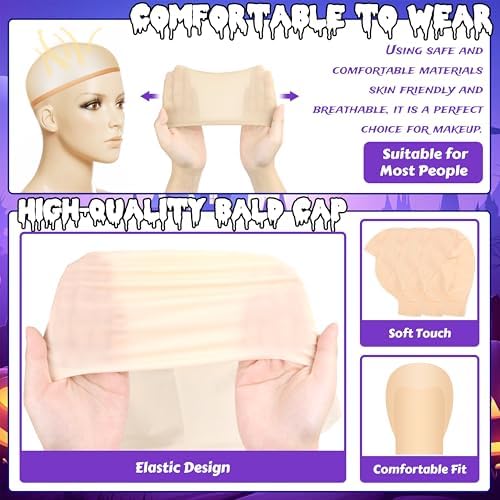 Halloween Makeup Latex Bald Caps with Nylon Wig Caps, Makeup Bald Cap for Halloween Party Adult Costume Accessories - Image 3
