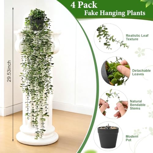 4Pcs Fake Hanging Plants, Potted Artificial Plants Hanging Eucalyptus Vines - Image 4