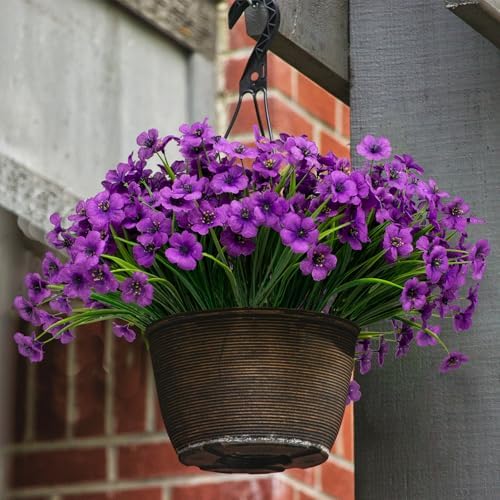LikSoor 21 Bundles Artificial Outdoor UV Resistant Flowers No Fade Fake Outside Flowers Plastic Greenery Faux Shrubs Garden Porch Window Box Home Decoration(Violet) - Image 2
