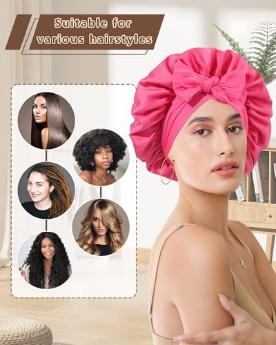 AWAYTR Satin Hair Bonnet for Sleeping, Adjustable Double Layer Sleep Cap - Image 5
