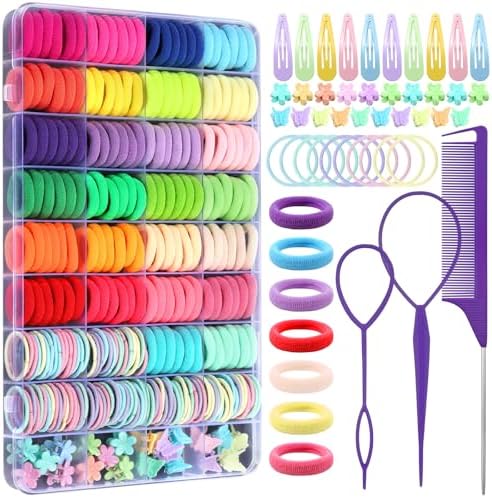 Hair Accessories for Girls - 360 Pieces Toddler Elastic Hair Ties, Hair Clips, and Hair Tail Tools in 31 Colors by auroray