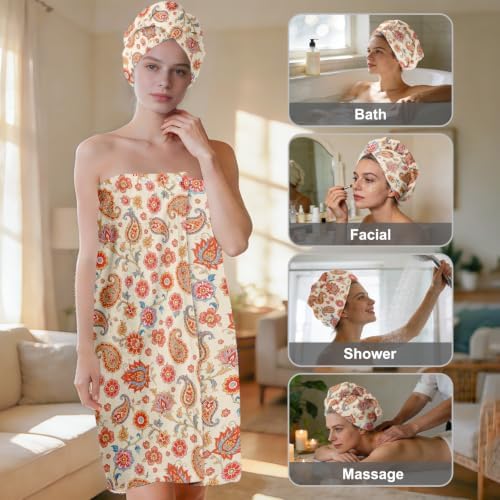 Absorbent Bath Towel Wrap Set (32 X 60In), Paisleys Print Towel Wrap - Image 5