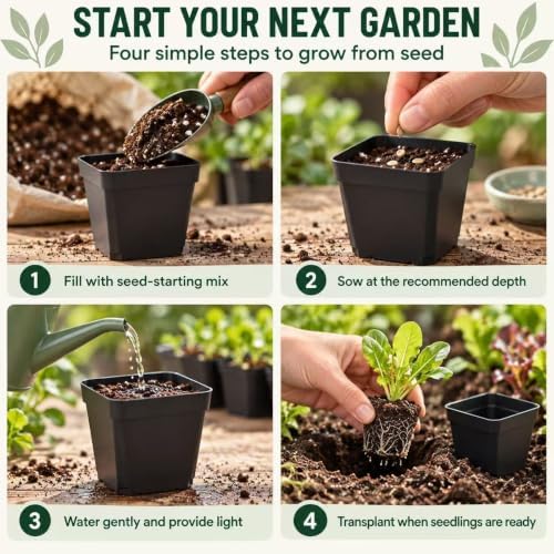 300 Packs Square Nursery Pots for Plants 4 Inch Seedling Pots - Image 4