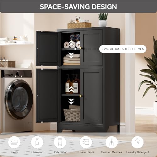 Bevivog Black Metal Locker Cabinet with 4 Doors, Metal Sideboard Cabinet Coffee Bar Storage Accent Cabinets for Home Office, Kitchen Living Room, Hallway, Entryway - Image 4