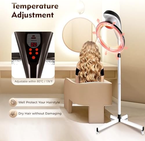 3-in-1 Orbital Rotating Hair Processor, Portable Removable Hood Dryer, Multifunctional Adjustable Hair Steamer, Vertical Professional Styling Infrared Hair Dryer, 950W for Salon Home Use, Gray - Image 5