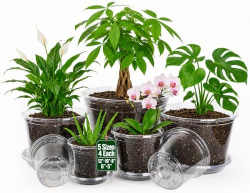 MIXC 12/10/8/6/5 Inch 20 Pack Clear Nursery Pots with Drainage & Sacuer by MIXC