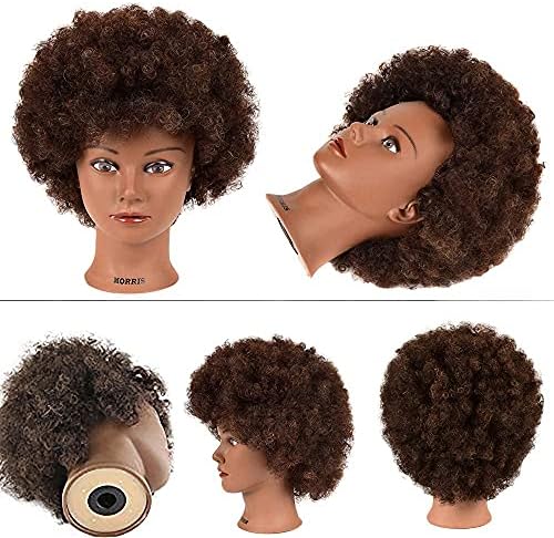 Morris Mannequin Head 100% Human Hair Training Head Kinky Curly Hair Hairdresser Manikin Head Cosmetology Doll Head for Hairdresser Practice Styling Braiding with Clamp Stand (10Inch-BB) - Image 2