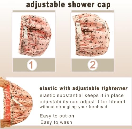 Genergy 2Pcs Satin Lined Large Shower Cap for Women Set with Bag & Scrunchy - Image 4
