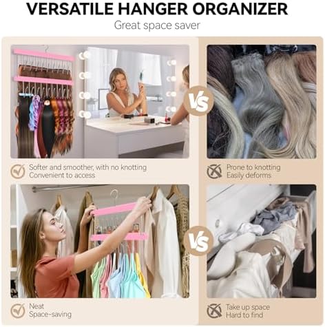 2 Pack Hair Extension Holder & Hanger – Stackable Hair Extension Storage Rack for Styling, Rotatable Braiding Rack Wig Organizer Stand for Wigs, Hairpieces, Clip/Tape Ins and Accessories - Image 6