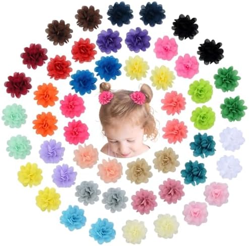 52PCS Chiffon Flower Hair Clips Baby Girls Fully Lined Non Slip Hairpins Hair Accessories for Kids Women Newborns Infants Toddlers Gifts by Unknown