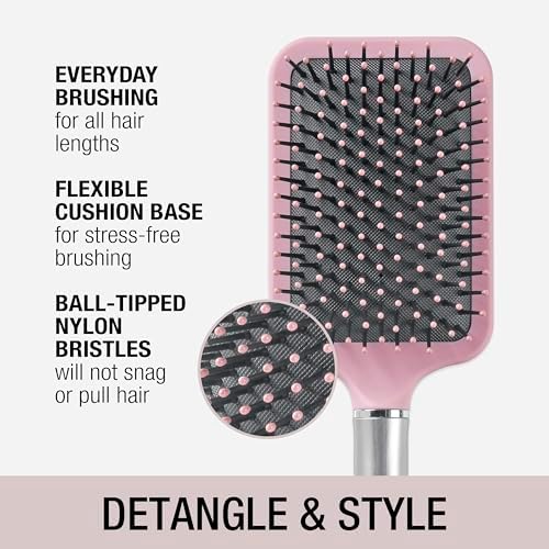 Conair Velvet Touch Paddle Cushion hair brush - Detangling hairbrush - curly or straight styles - men or women - detangler - features soft touch handle - Blush Pink - Image 2