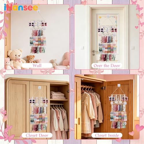 Headband Holder Hair Bow Organizer for Girls W/ 20 Hooks, 8 Ribbons - Image 6