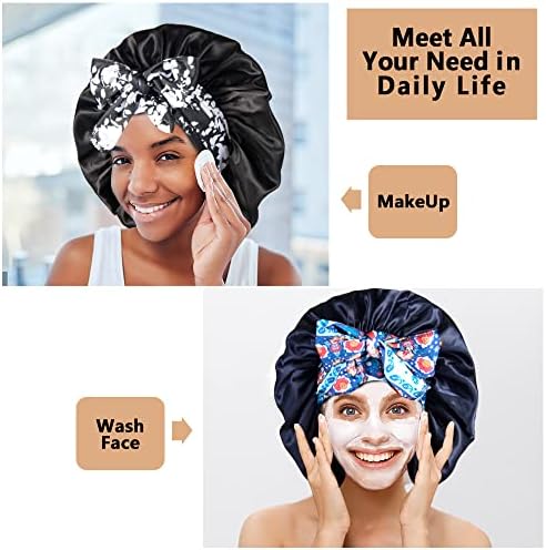 2pcs Large Silky Bonnets with tie Band Braid Bonnet, Satin Bonnet for Sleeping Curly Hair, G - Image 5