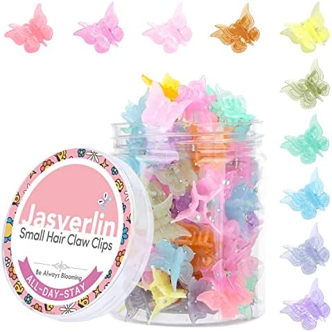 JASVERLIN Butterfly Clips for Hair, Mini Jelly Hair Claw Clips 50 Pcs by JASVERLIN