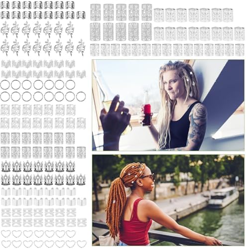 190 Pcs Hair Jewelry for Braids,Gold Hair Jewelry for Braid Accessories,Loc Jewelry for Hair Dreadlock with Ring Cuffs Clips Charm Dreadlock Accessories Hair Decorations for Men Women Girl (Silver) - Image 5