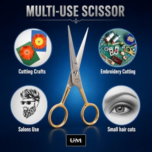 UM Supplies Hair Scissors | Premium Shears For Hair Cutting | Professional Barber Scissors with smooth Razor I Haircut Scissors For SalonIWomen Mens|kidsIPets (Silver) (SILVER-GOLD 4.5) - Image 3