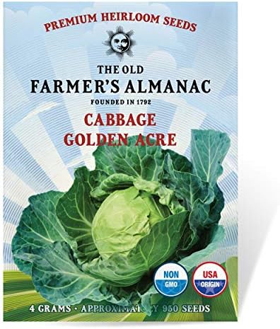 The Old Farmer's Almanac Heirloom Cabbage Seeds (Golden Acre) - Approx 900 Seeds - Non-GMO, Open Pollinated, USA Origin by Unknown