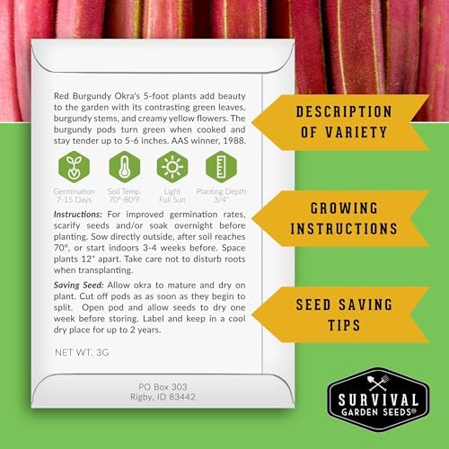 Okra Seeds Collection for Planting: 3 Heirloom Varieties - Image 2